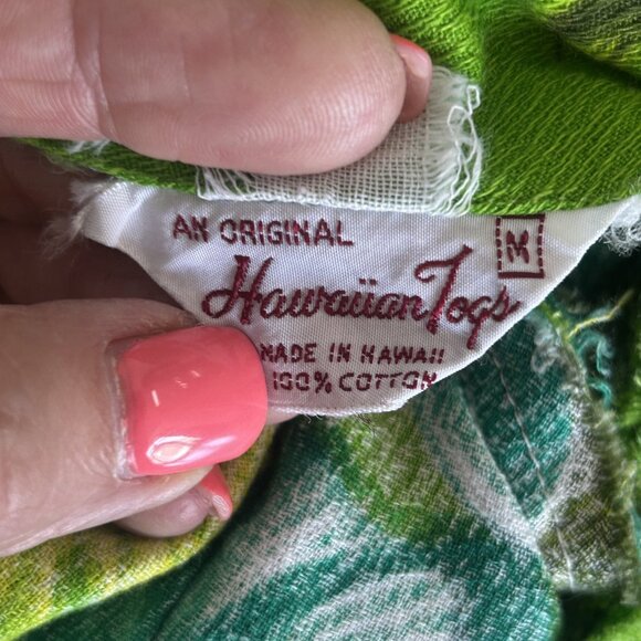 Hawaiian Togs Vintage Green Floral Barkcloth V Neck Draped Back Tiki Maxi Dress - Picture 2 of 14